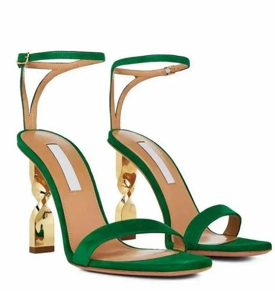 Summer Twist Sandals Shoes Women Golden Twisted Stilleto Heels Buttery-soft Suede Party Dress Wedding Lady Gladiator Sandalias Black green s