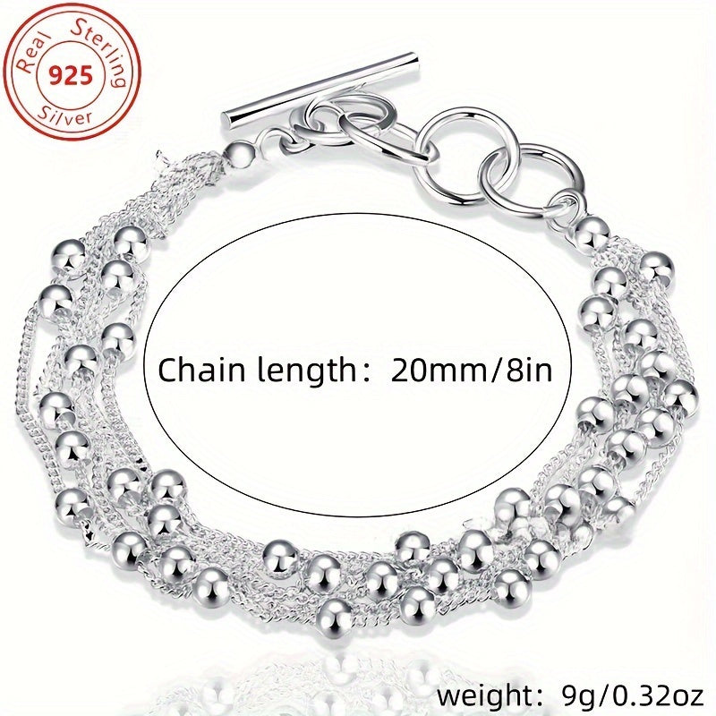 TEMU 925 Sterling Silvery Grape - Round Beads - 6 Chain Bracelet - Stylish And Elegant Style - Casual Attire And Parties - Thanksgiving - Christmas -