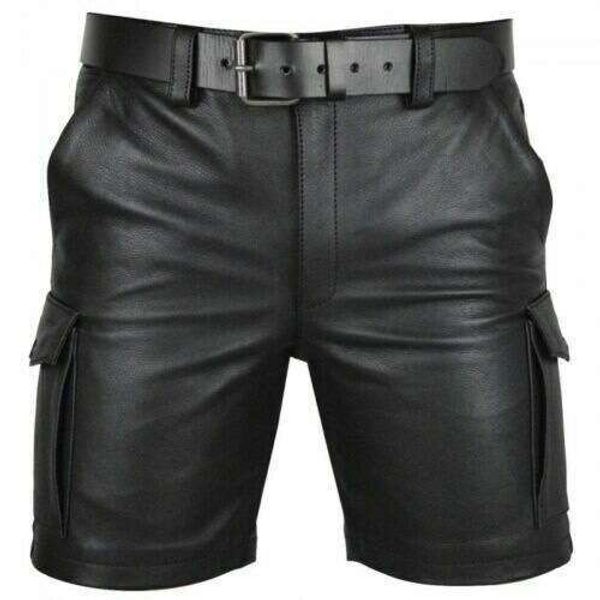 New Men&#039;s Solid Color For Foreign Trade, Club Wear Shorts, Casual Leather Shorts (Without Belt), Fashionable Quality, Classic