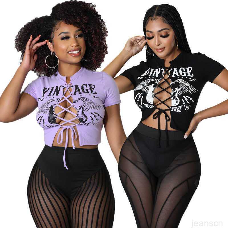 Women&#039;s T-Shirt women&#039;s summer short sleeve T-shirt top summer fashion women&#039;s bandage printed clothes blouses T shirt