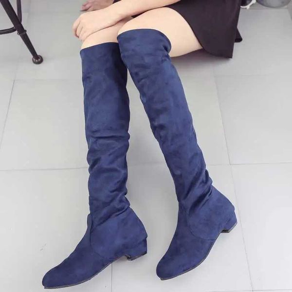 Womens Boots Round Toe Shoes for Woman Long Winter Knee High Shaft Footwear Big Red Elegant with Low Heels Blue Trend 2024 NewC241103