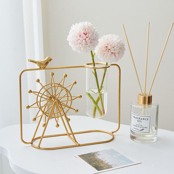 Vases Ins Style Vase Windmill Shape Hydroponic Living Room Decor Modern Metal Plant Holder Pot Home Desktop Decoration 230810