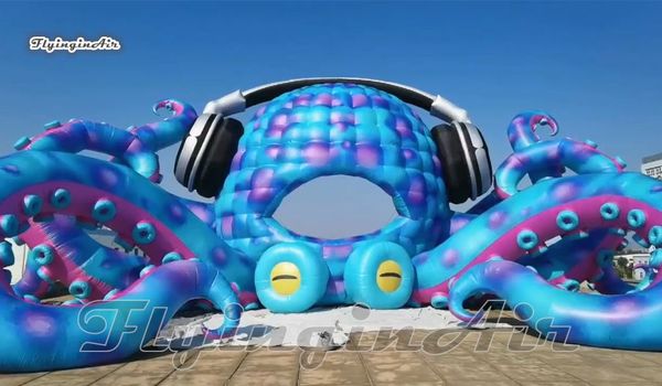 wholesale Outdoor Giant Inflatable Octopus Customized Temporary Tent Concert DJ Booth Air Blow Up Octopus Model With Headphone For Music Par
