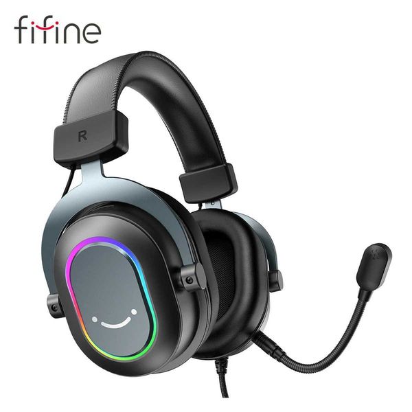 Headsets FIFINE USB gaming headset with 7.1 surround sound-line control-3EQ mode RGB headphones microphone plug and play suitable for PC-5-H