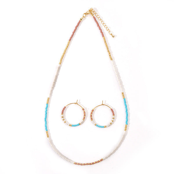 Conjuntos de collares y pendientes de aro con cuentas de vidrio de estilo bohemio para mujer