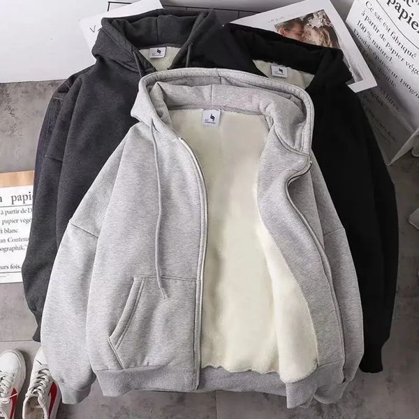 Men Zip-Up Hoodies Thick Fleece Hooded Sweatshirt Harajuku Thermal Shirt Pullover Casual Sweater Jacket Man Clothing Streetwear240226