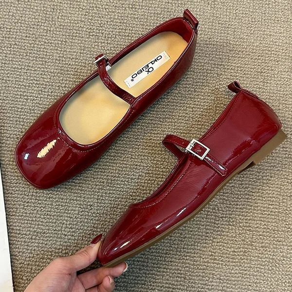 Spring Womens Black Flat Shoes Fashion Red Womens Casual Dress Mary Jane Shoes Soft Bottom Round Toe Outdoor Ballet Performer 241019