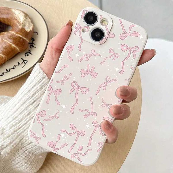 Ballet style pink bow and ribbon phone case suitable for iPhone 15 14 16 Pro Max Plus 13 12 Pro 11 15 XR X XS 7 8 soft TPU cover Fundas M241