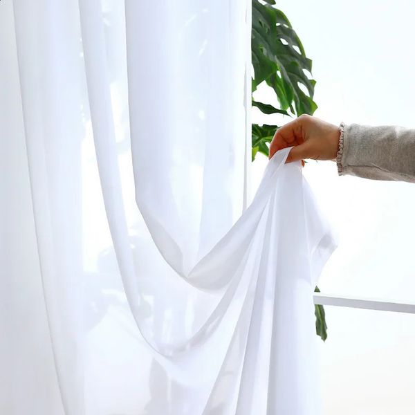 Curtain Ultra soft chiffon pure white transparent curtains suitable for living rooms bedrooms windows hidden back 240828