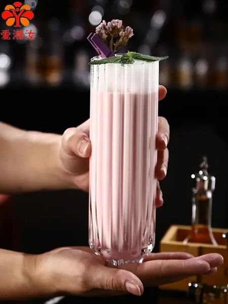 Auxiangru Striped Bud Straight Cocktail Juice Long Drink Milk Milkshake Flask Vodka Champagne Glass 241212