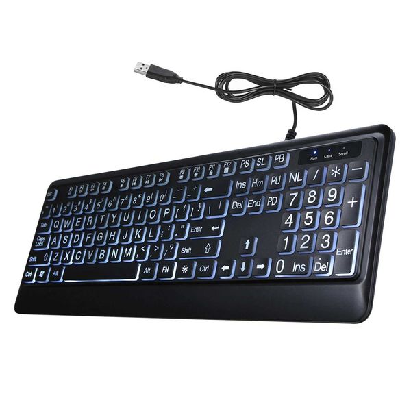 104 Keys Wired Keyboard USB Interface Large Print Mtimedia Backlit Elderly Keyboard LED Mechanical KeyboardT250109