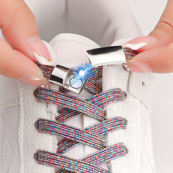 New Convenience Magnetic Lock Shoelaces Elastic Rainbow Flat Shoe Laces Sneakers Without Ties Kids Adult Glitter No Tie Shoelace