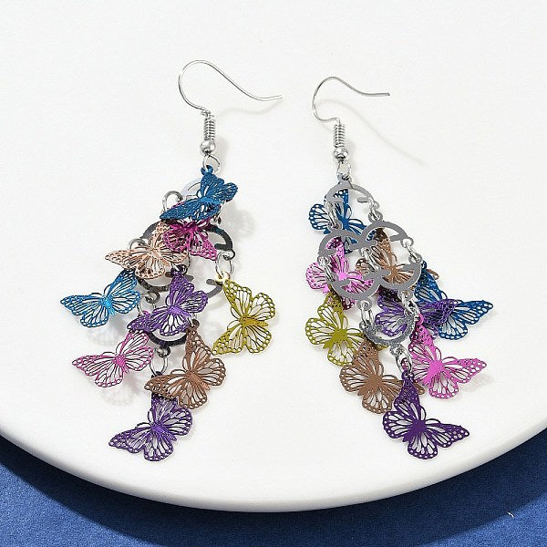 Boucles d'oreilles pendantes papillon en acier inoxydable 430