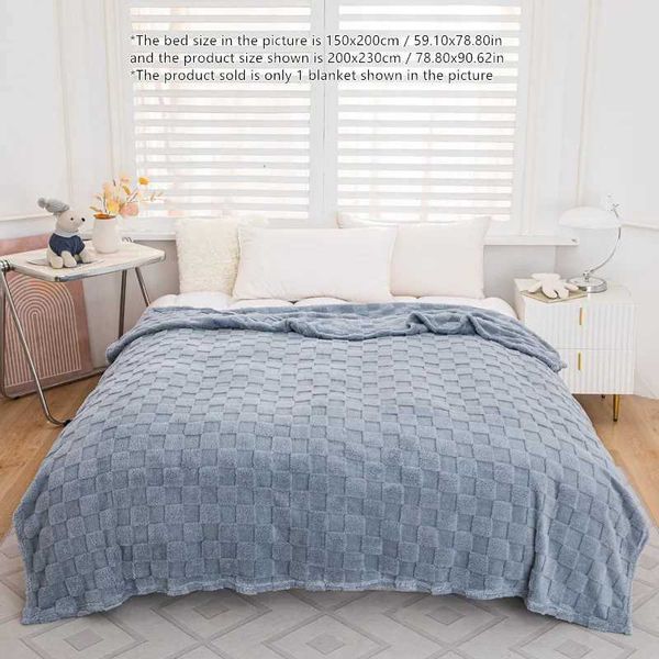 Soft Plush Fleece Checkered Misty Blue Throw Blanket - Full Size Boho Cozy Outdoor Travel Couch Blanket Waffle Textured ThrowC241216