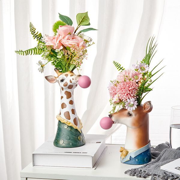 Nordic Creative Fresh Art Personality Cute Simple Luxury Animal Vase Ornament Dried Flower Vase 210922