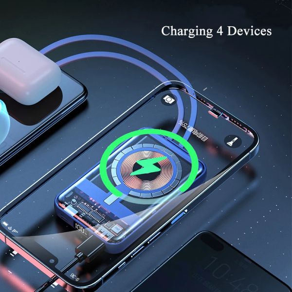 Cell Phone Power Banks 10000mAh Magnetic Qi Wireless Charger Transparent Power Bank for iPhone 14 13 12 Series Mini Powerbank for Samsung CL