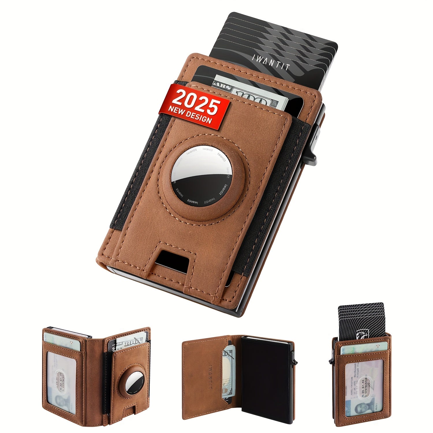 TEMU Slim Airtag Wallet For Men, Minimalist Mens Wallet With Elastic Strap Pocket - Rfid Shielded Card Holder With Elegant For And Style