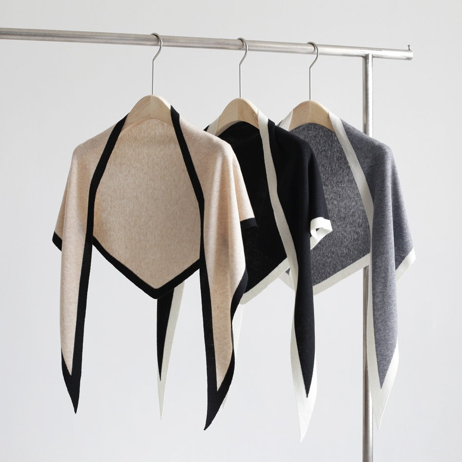 K1651 Fashionable and versatile contrasting triangle knitted shawl for women, a mature and intellectual outerwear waistcoat