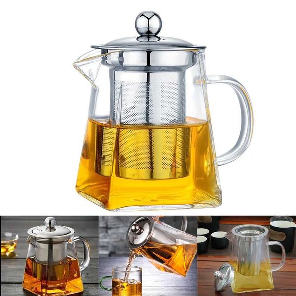 Heat resistant teapot with stainless steel infusion set transparent kettle 550-750-950ML household teapot X240913