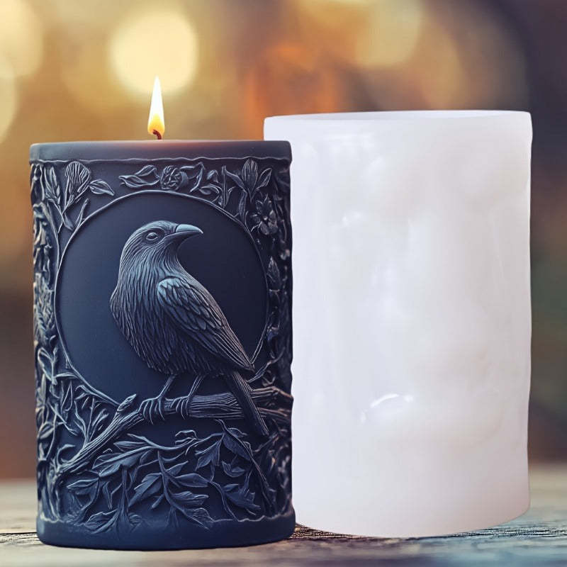 TEMU Handmade Silicone Crow & Twine Design Candle & Soap Mold - Intricate Blue Bird & Pine Cone Art, Reusable High-quality Crafting Mold For Diy