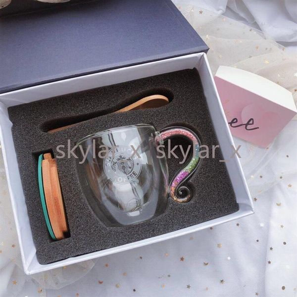 250ML Starbuc Cup Double Layer Water Bottle Coffee Juice Mug with Spoon and Lids Gift Product227W