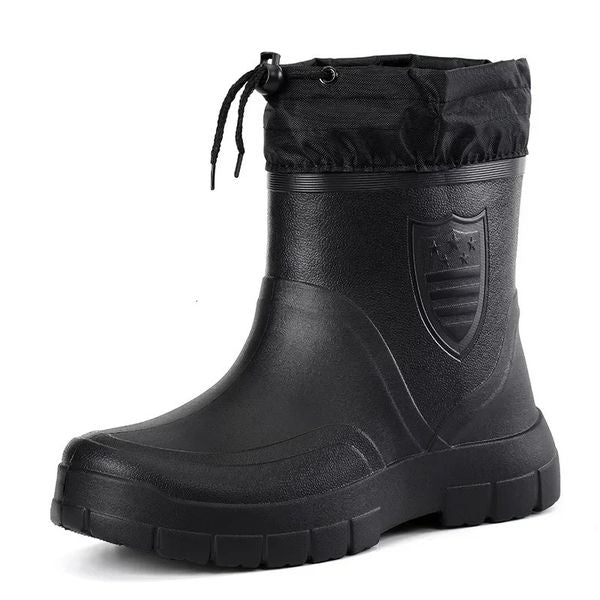 Winter windproof cotton rain boots for men warm light ankle rain boots fashionable black slippery rain boots for men waterproof work boots 2