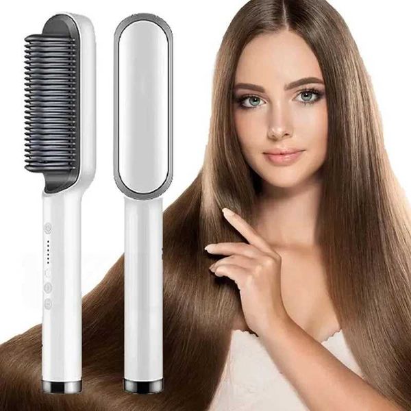 Mini comb electric straightener quick heating flat iron best brush permanent straightener Y240923
