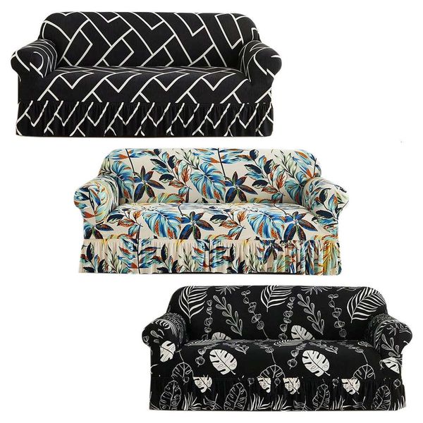 1Pc Stretch Slipcover Sofa With Skirt Printed Couch Cover Furniture Protector For Bedroom Living Room Home Decor