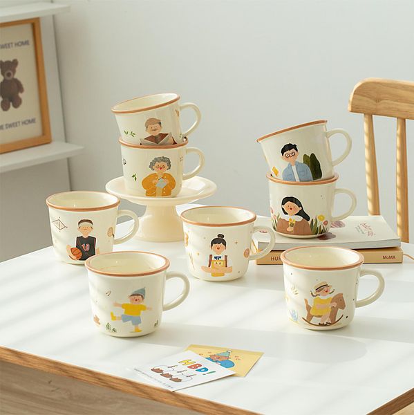 Creative Creative High Beauty Cartoon Cerâmica Família Casal Breakfast Copo Presente Companheiro fofo