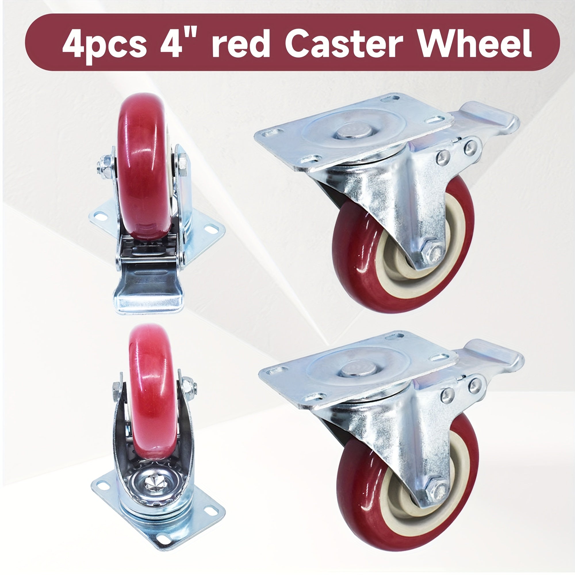 TEMU 4 Inch Caster Wheels Set Of 4, Swivel With Brake, Safety Locking Polyurethane (pu) Wheels, 4" Heavy Duty Castors Wheel For Cart, Furniture,