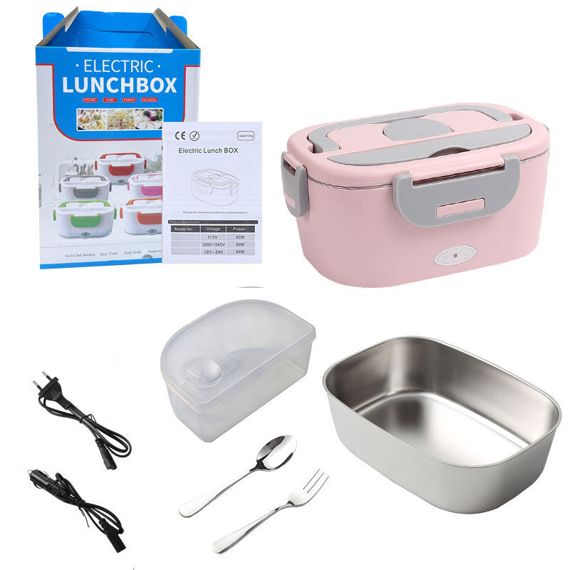 Outdoor Car Mounted Household Electric Heating Lunch Boxes 2-in-1 No Water Injection Bento Lunchbox Plug-in Portable