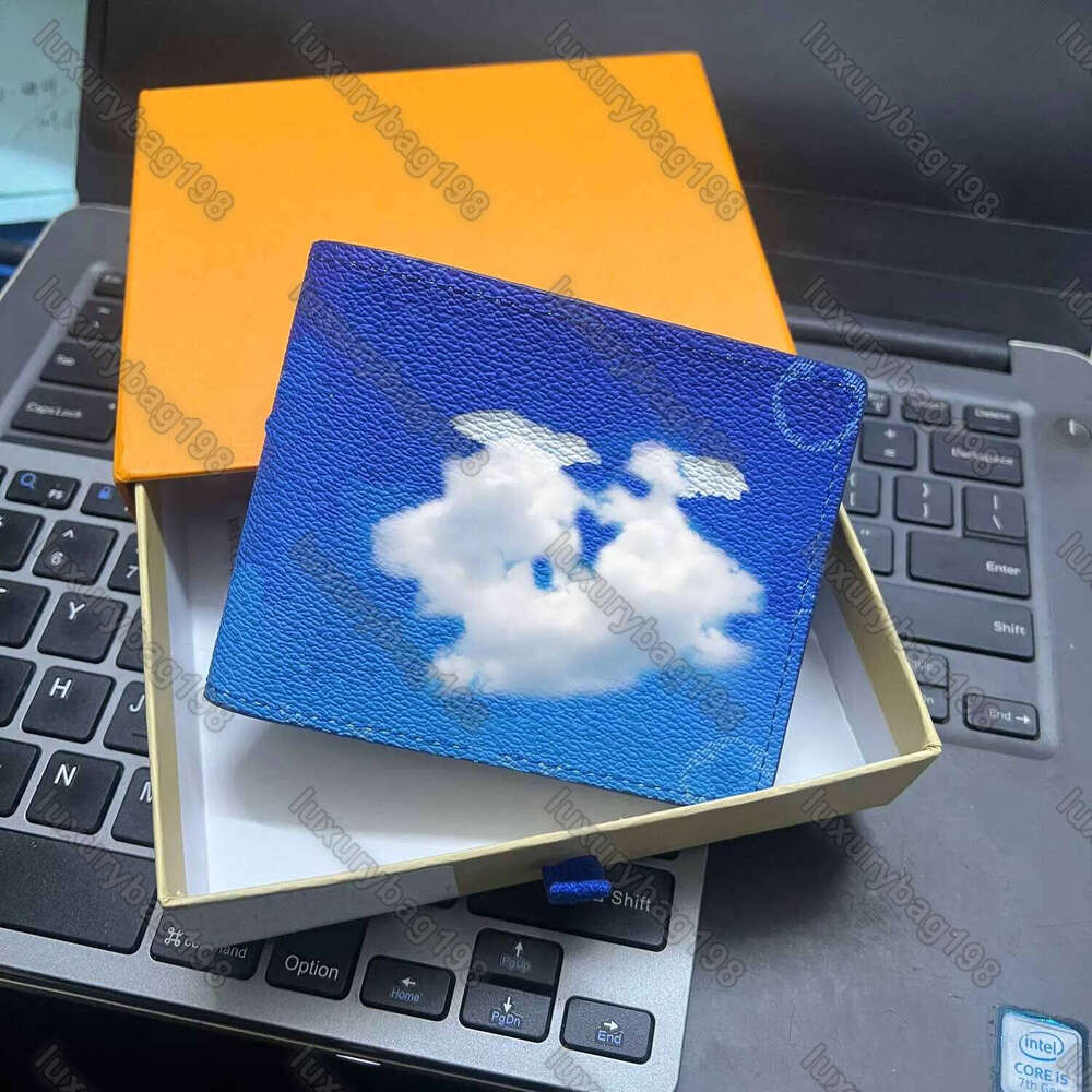 Clouds Designer Wallet Women Card Holder Men Short Wallet Top Quality Pocket Organizer Blue Canvas Purse With Box 69742 60896