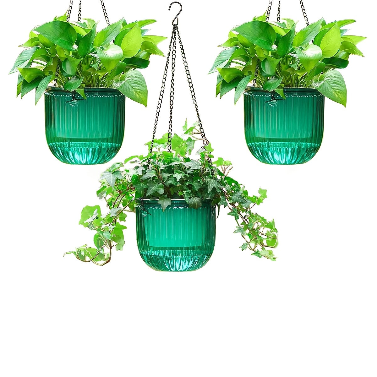 TEMU 3pcs Self-automatic Watering Hanging Planters - 6.5" Indoor-outdoor Flower Pots With Drainage Holes And 3 Hooks - Halloween Decorations,