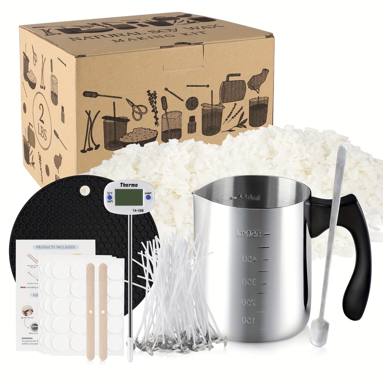 TEMU 2lb Soy Wax Thermometer Diy Set, Soy Wax Candle Making Kit Supplies, Natural Wax Materials For Candle Making, Microwave Oven Heated Soy Wax