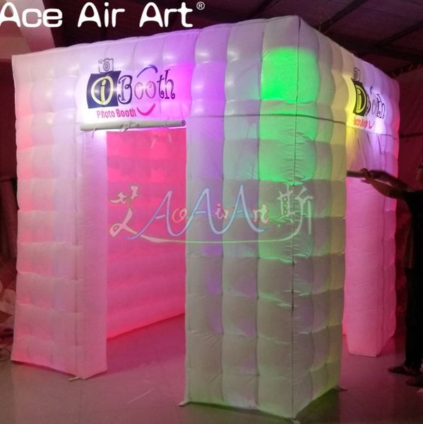 China Suppliers 2.4m Cube Inflatable Photographic Wedding Cabins Cube Tent Stand Free Photo Booth Backdrop With Foldable Curtians