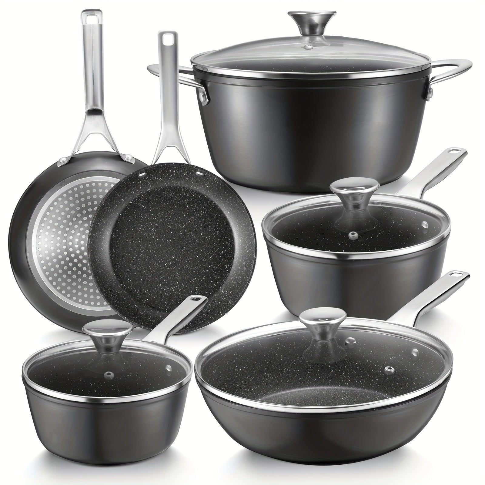TEMU Pots And Pans Set Nonstick, Induction Cookware Sets , Compatible With All Stoves, Dishwasher Safe Kitchen Cooking Pan Set With Frying Pans,