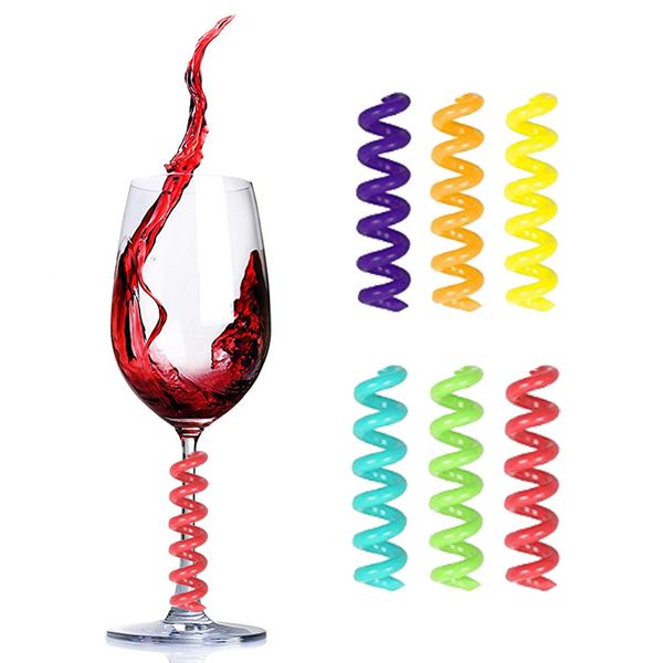 Bar Products 6Pcs Silicone Red Wine Glass Marker Drink Marker Creative Spring Spiral Bottle Identification Markers 6 Colors Mixed-set