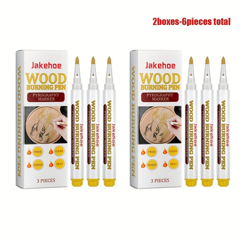 TEMU 6pcs Set Wood Burn Marker Pen For Diy Wooden Coasters, Cutting Boards, Painting & Pyrography, Wood Burning Marking