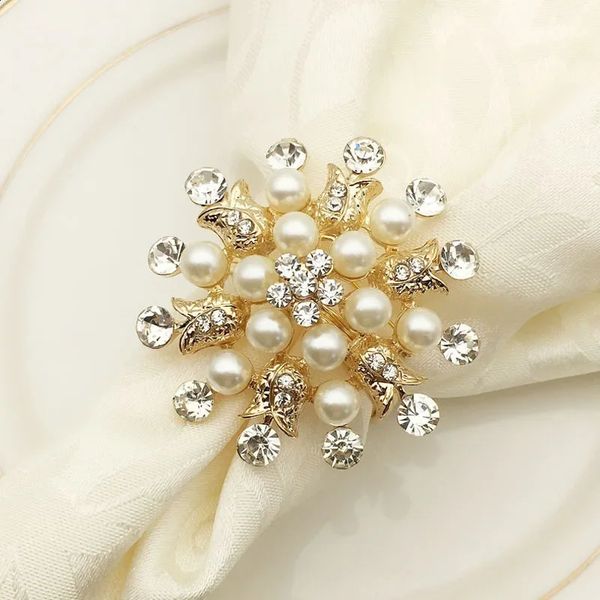 10 PCS Stylish Simple Luxurious Pearl Snowflake Napkin Rings Metal Napkin Holders for Table Decoration and Accessories Wedding 250120
