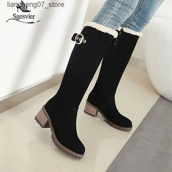 Casual Shoes Sgesvier Women Boots Female Winter Shoes Woman Fur Warm Snow Boots Fashion Square High Heels knee high Boots Black Boots J24113