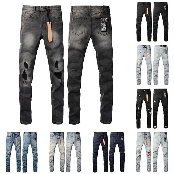 Fashion jeans designer men jeans pant distressed ripped biker black grey jean slim fit denim jeans