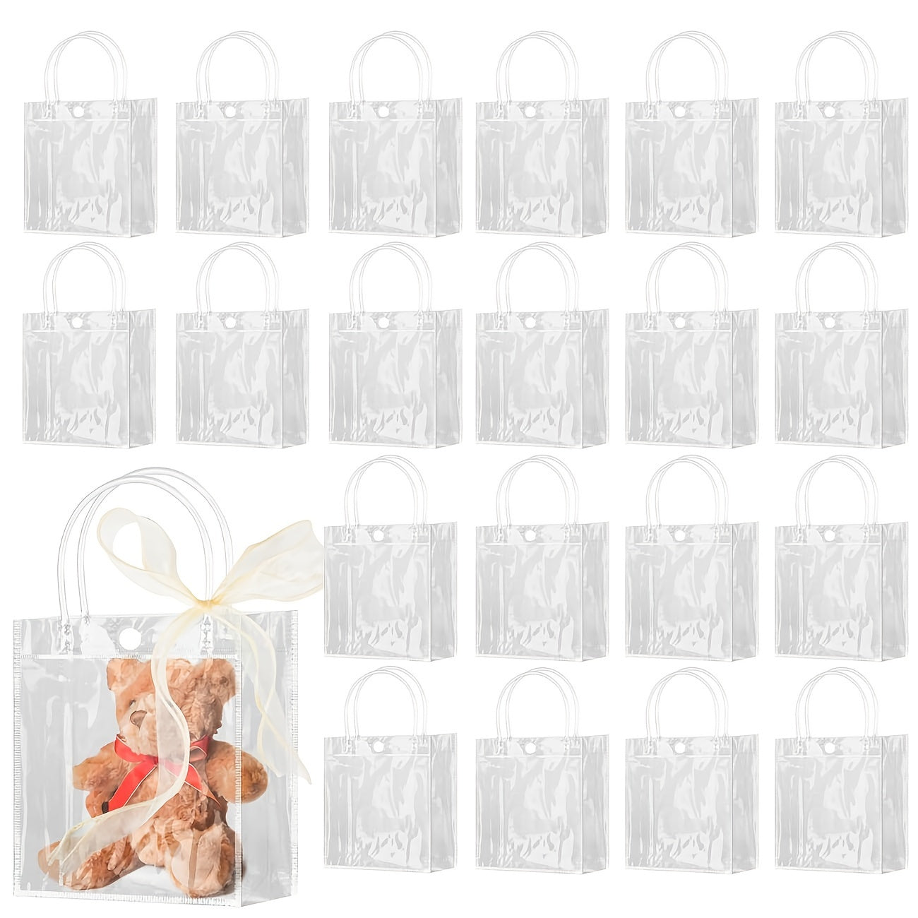 TEMU 30-pack Clear Pvc Tote Gift Bags With Handles - Reusable Shopping Bags For Wedding, Birthday, Retirement, Anniversary, Christmas, Halloween,