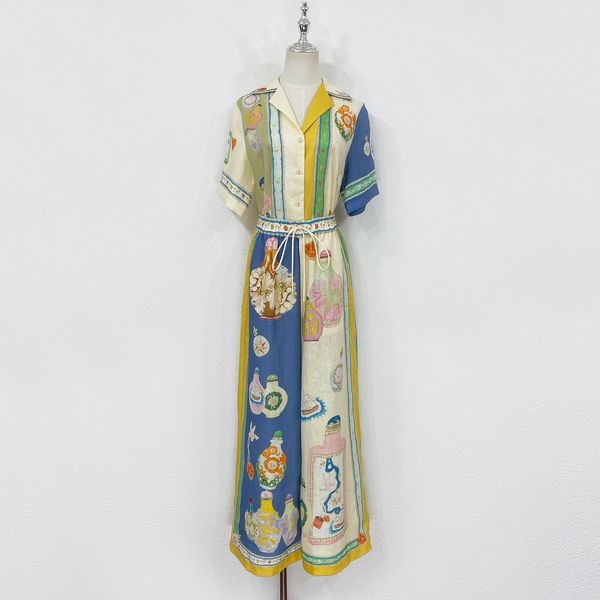 Australian designer 2-piece retro collar personalized graffiti fashionable print casual loose shirt straight leg wide leg pants set for wome