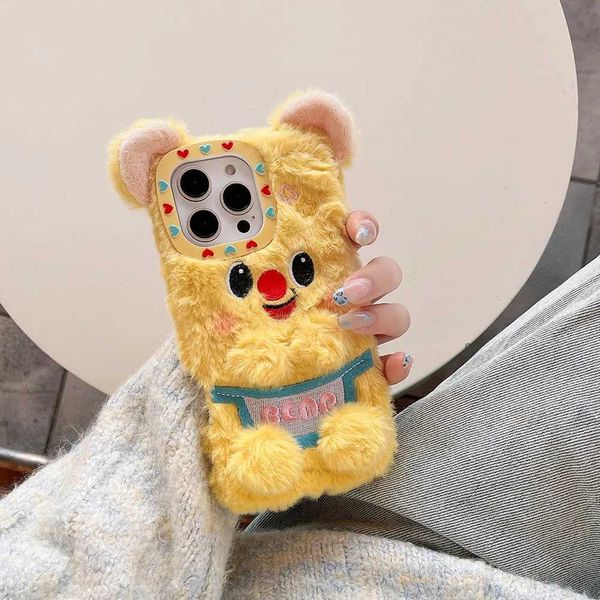 3D cartoon cute winter plush butter bear phone case suitable for iPhone 16 15 14 13 12 Pro Max soft anti fall back cover Funda M241209