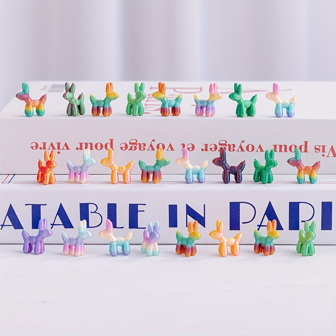 TEMU 100pcs Retro 3d Balloon Dog Decorations - Vibrant Multicolor Plastic Figurines For Kids Birthday Parties, Halloween, Christmas, Easter -