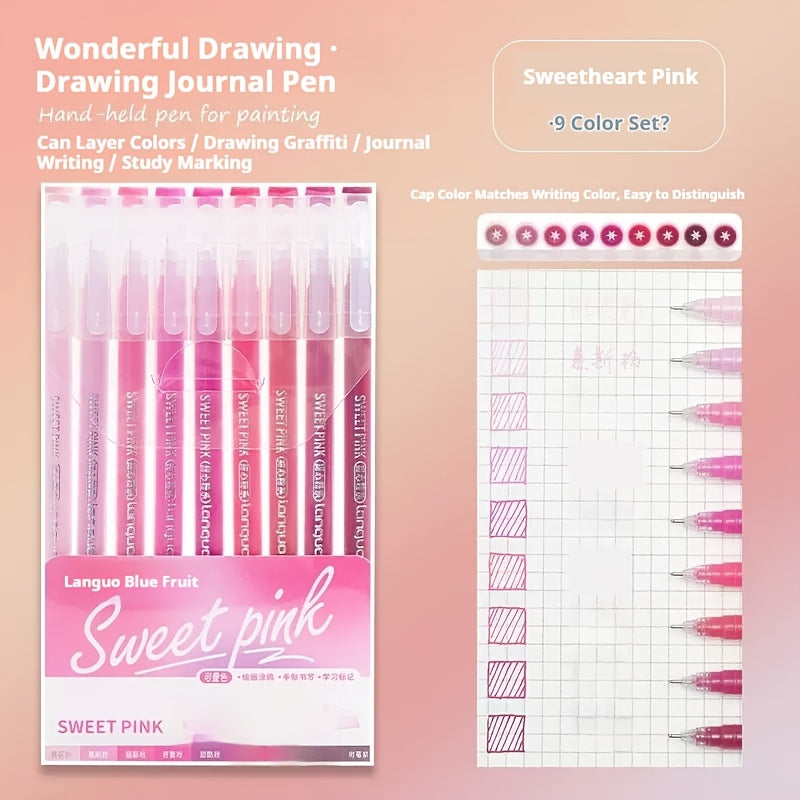 TEMU 9pcs Kawaii 0.5mm Gel Pen Set - Cute School & Office Stationery, Homecoming Supplies, Doodling Pens With Stackable Ink Refills, Lightweight