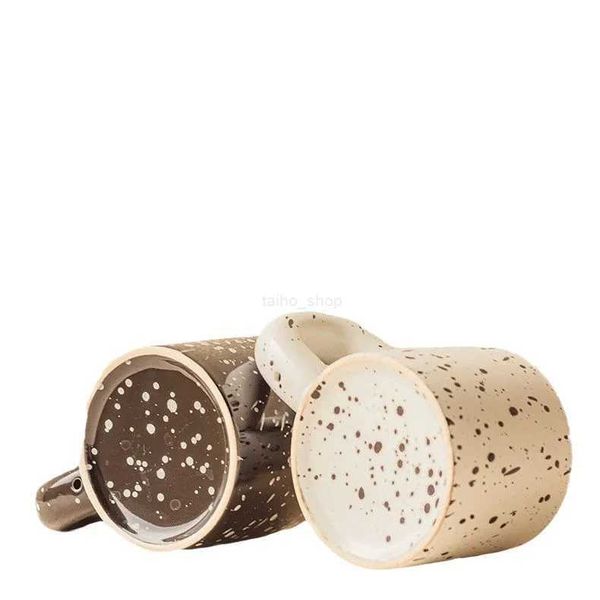 Chubby Cup Korean Ins Household Water Cup Splash-Ink Breakfast Milk Oatmeal Cup Ceramic Cup Simple Spot MugB240720