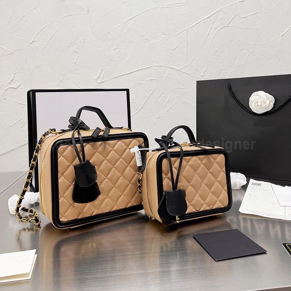 8A designer cosmetic beauty bags make up handbags shoulder wash lady box trunk chains crossbody bag women fashion purse genuine caviar leath