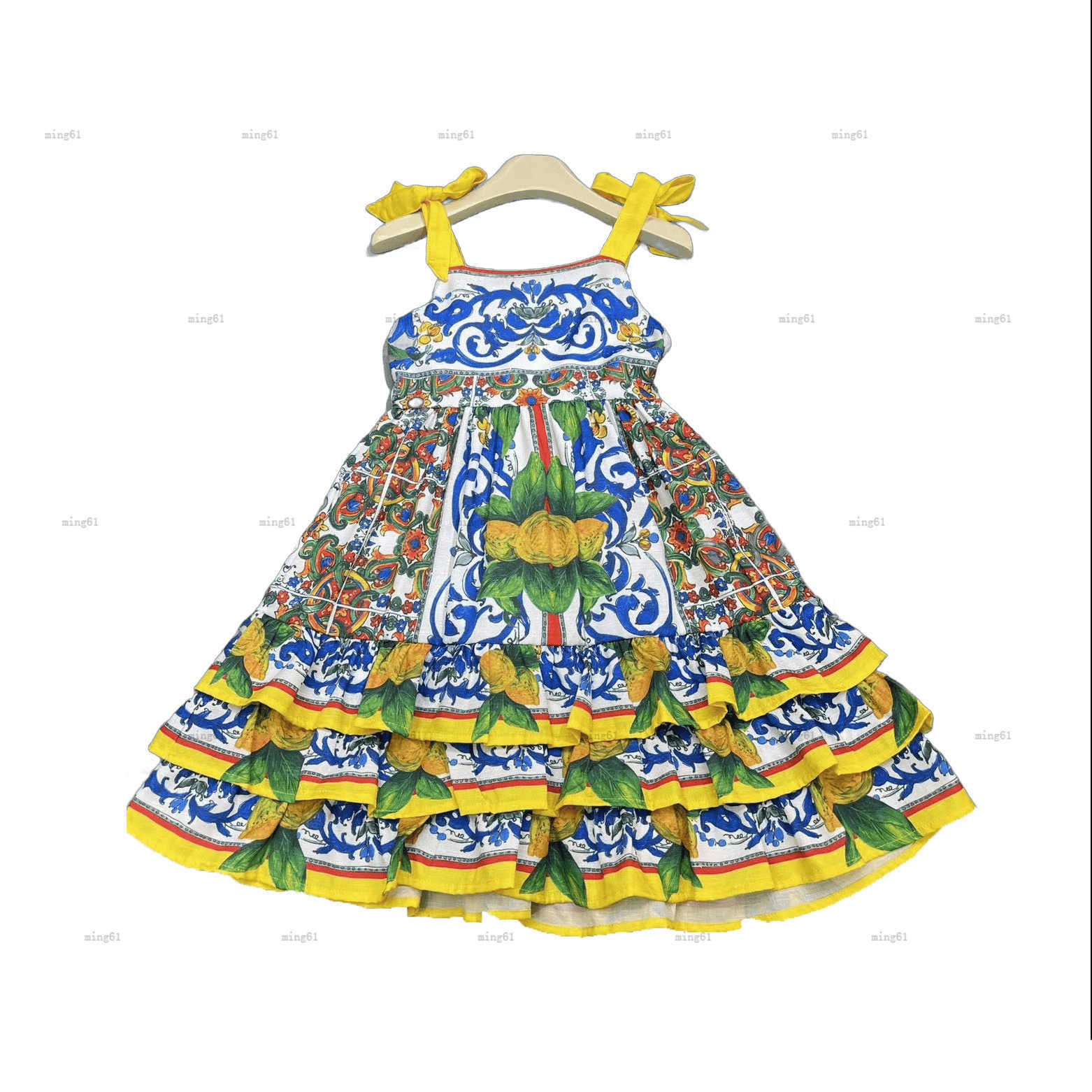 Brand Girls Halter dress Bow binding kids dress Pure cotton skirts high-quality girls dresses color printing summer baby skirt Baby Clothes