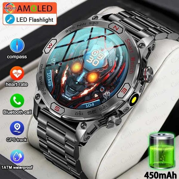 Military Outdoor Smart Watch Men 1ATM Waterproof Cpass GPS Sports Track Fitness Watch 450 mAh with LED Flashlight SmartWatches Z241225